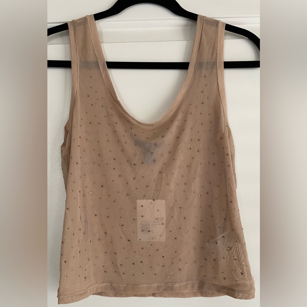 Forever 21 Sheer Tan Sleeveless Women’s Top with Studs